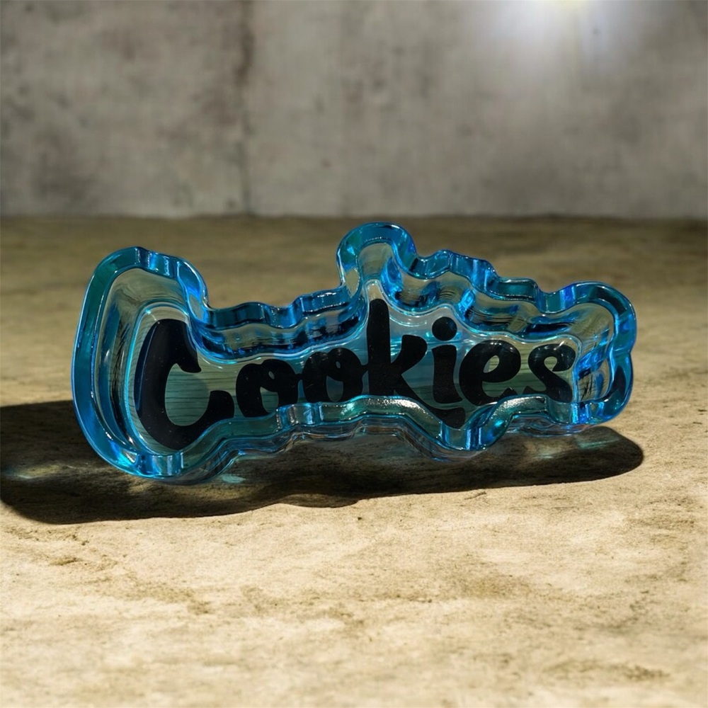 420 Cookies Blue Black Glass Ashtray